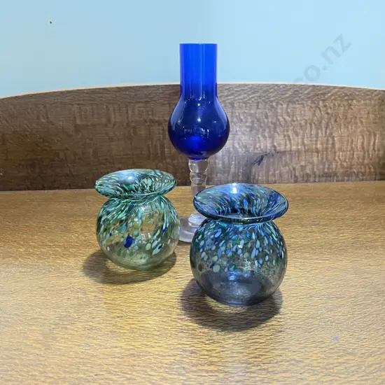 Art Glass Vases - signed. With Retro blue glass vase