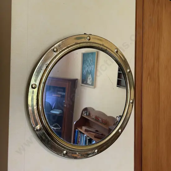 Round Brass Framed Mirror, Dia 36cm