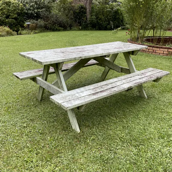 Green Painted Picnic Bench table