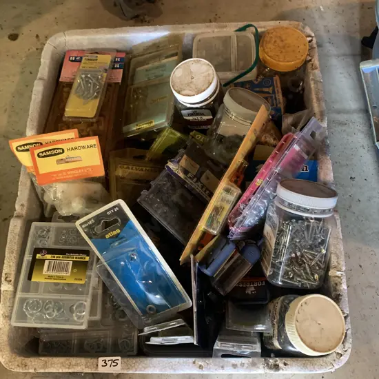Bin of nuts, bolts, screws, new flat packs etc
