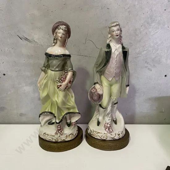 Magnificent Pair of Statue Lady and Man Figurines with Capital Mould Casting, New York on base. H45cm