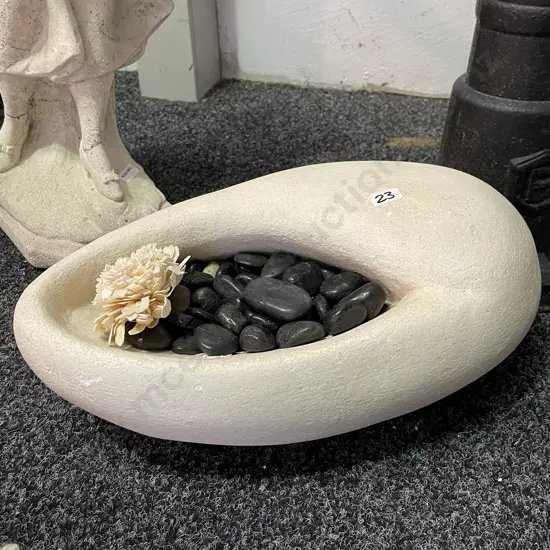 Solid Concrete Garden Feature with polished stones and faux flower