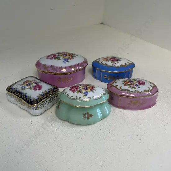 Five Vintage German Porcelain Jewellery Boxes