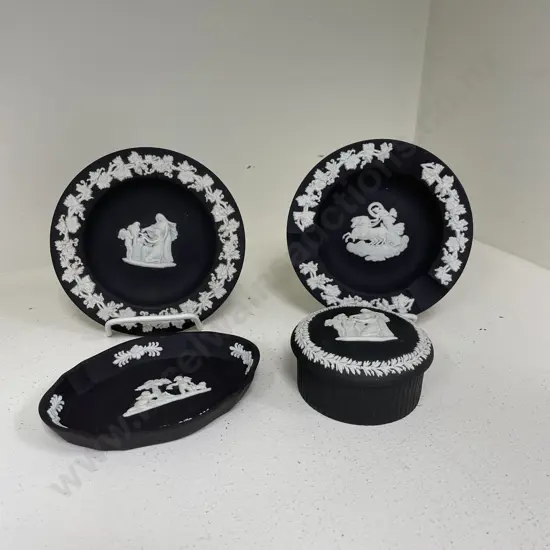 Wedgwood Jasperware White on Black Basalt colour items