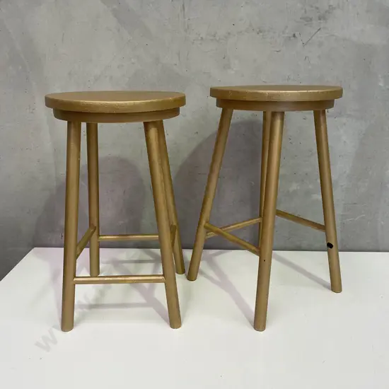Pair Gold Painted Wooden Stools, H50cm