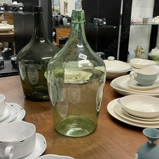 Vintage Glass 'Bonbonne' , Circa 20th Century, Hand Blown Light Green Glass, 37 x 19cm