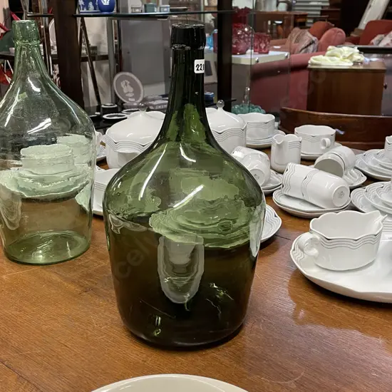 Vintage Glass 'Bonbonne' , Circa 20th Century, Hand Blown Dark Green Glass, 37 x 19cm