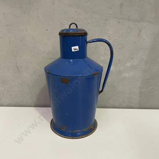 Vintage Blue Enamel European Oil / Water Jug, Circa 20th Century, 40 x 21cm