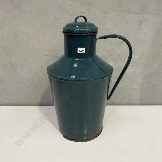 Vintage Teal Enamel European Oil / Water Jug, Circa 20th Century, 40 x 21cm