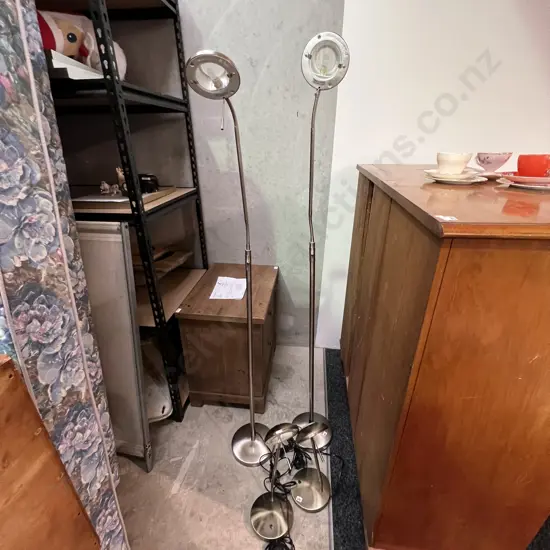 Pair of Modernist Adjustable Floor Standing Lamps with Pair of Modernist Bronze Adjustable Table Lamps