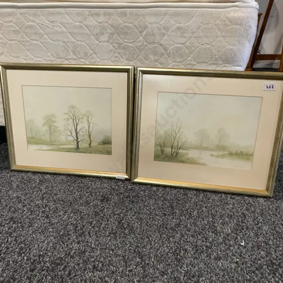 Pair of Framed Signed Artwork of Elms. 43 x 36cm