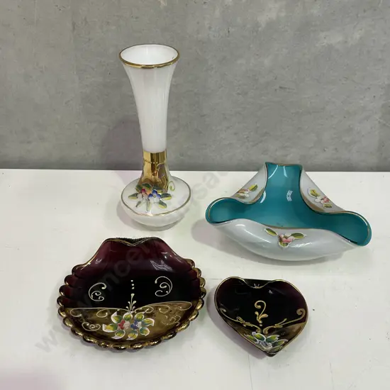 Vintage Handpainted and Gilded Venetian Glass Items
