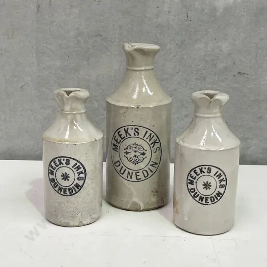 Meek's Ink Stoneware bottles x 3