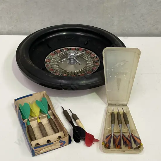 Vintage Roulette Bowl with Assorted Darts etc