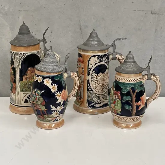 Vintage German Pottery Steins x 4