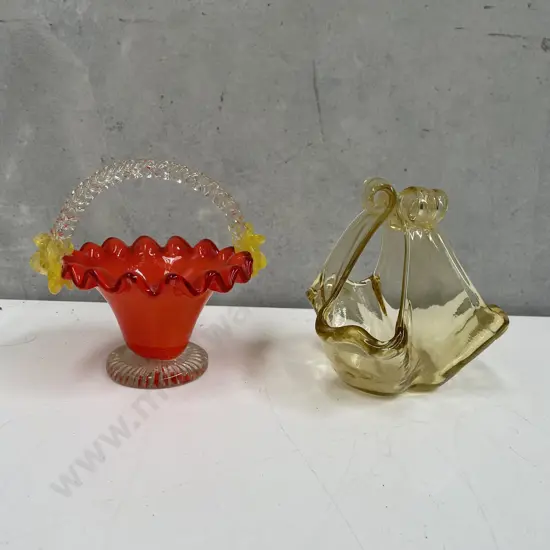 Two Vintage Art Glass Baskets