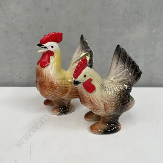 Vintage Japanese Handpainted Grizelle Rooster Salt and Pepper Shakers
