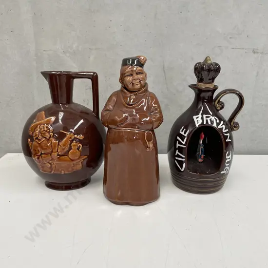 Vintage Kingsware Jug, Decanter and Little Brown Muscial Decanter