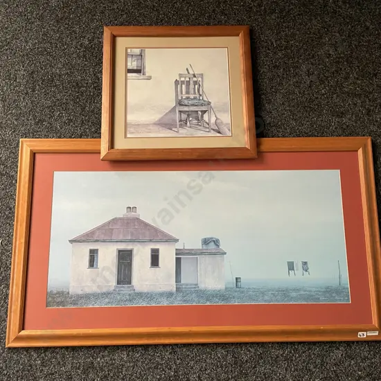 Framed Grahame Sydney Print "Fog at Stan Cotters" 102 x 57cm. #'75 and Shearer's Chair Print 45 x 43cm UNSOLD DONATED