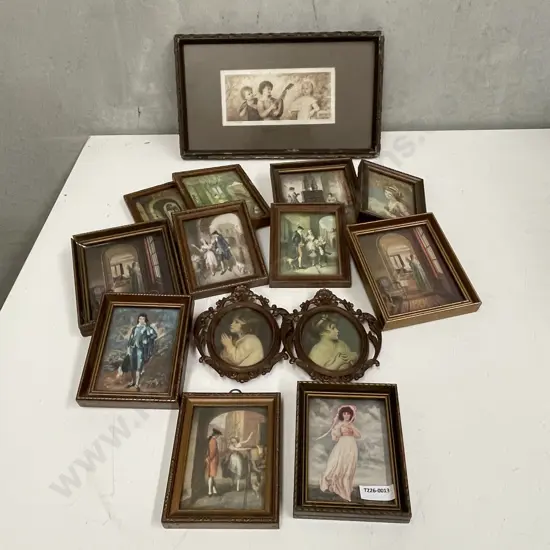 Large assortment of framed small artworks