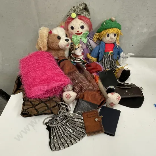 Assorted Fabrics and Knitted and Stuffed Toys etc UNSOLD DONATED