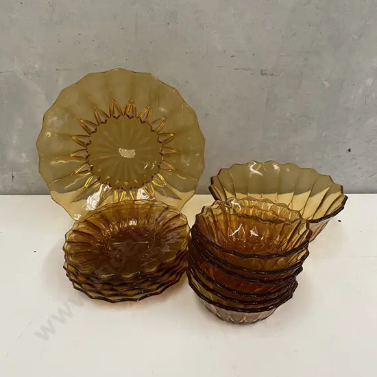 Vintage Retro Amber Glass Luncheon and Sweet sets