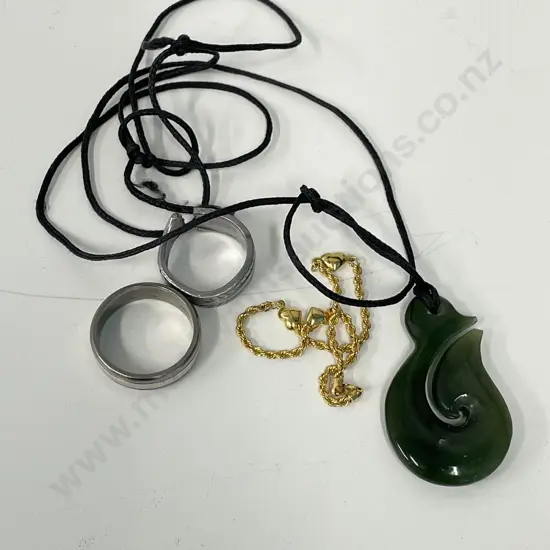 Fish Hook Greenstone pendant with assorted jewellery