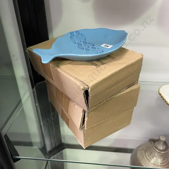 Set of 13 Jason Stacking Entree Fish Plates. Teal Blue colour