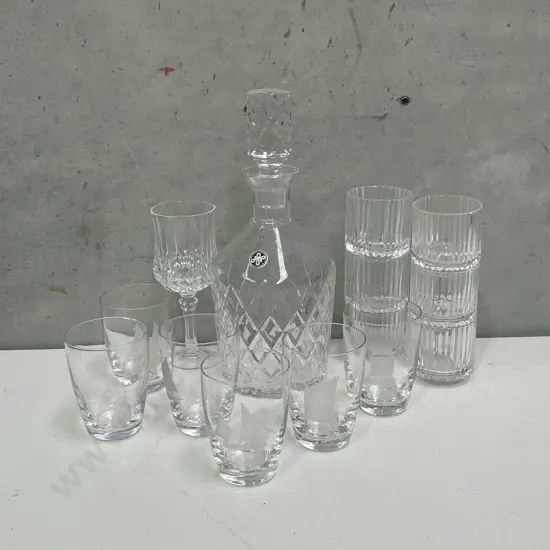 Japanese Heavy Diamond Cut Decanter with assorted glassware