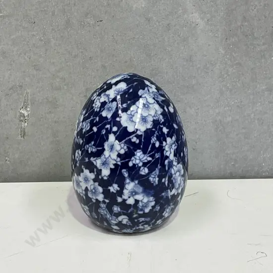 Flow Blue and White Anemone Floral Egg Ornament