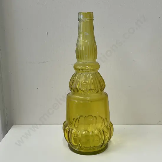 Mid Century Style Moulded Lemon/Lime Coloured Glass Bottle