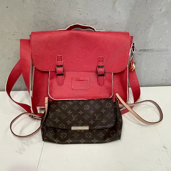 Moana Road Red Leather Satchel/Laptop Bag with Handbag Labeled Louis Vuitton