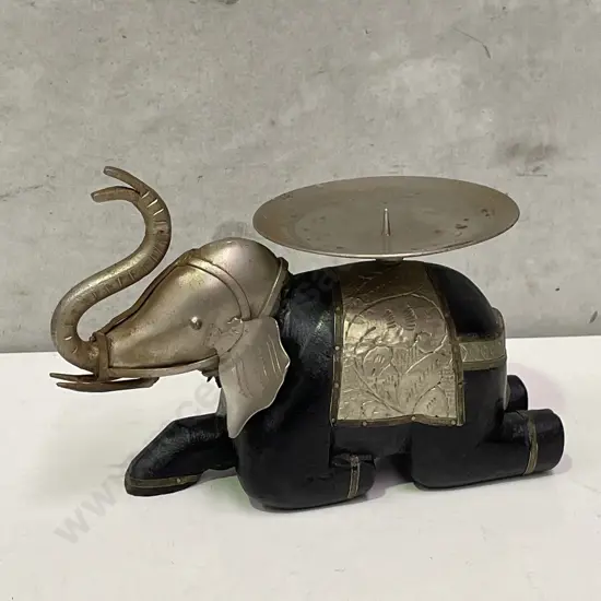 Metal/Wooden Crouching Elephant Candle Holder