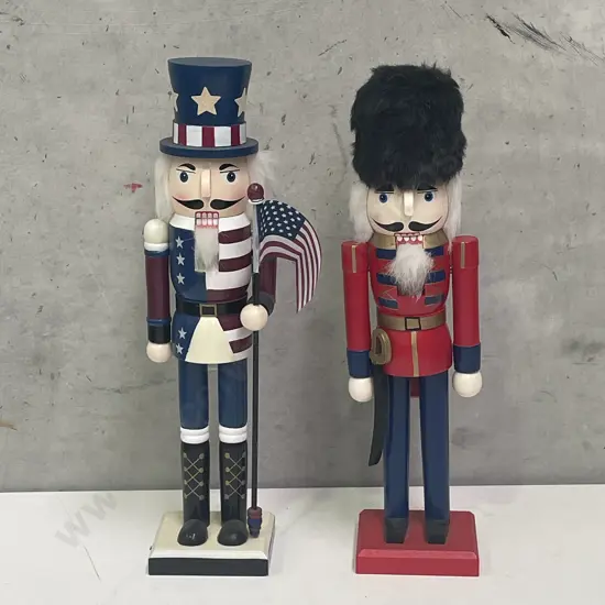 Handpainted Wooden Mouth Moving Nutcracker Figurines x 2. H37cm