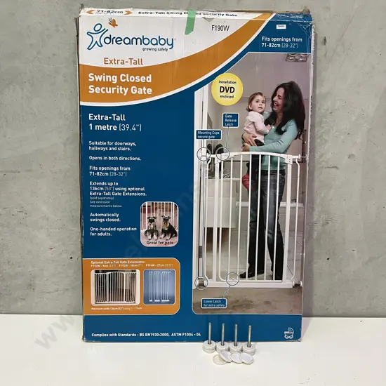F190W Boxed Dreambaby Extra-Tall Swing Security Gate, White