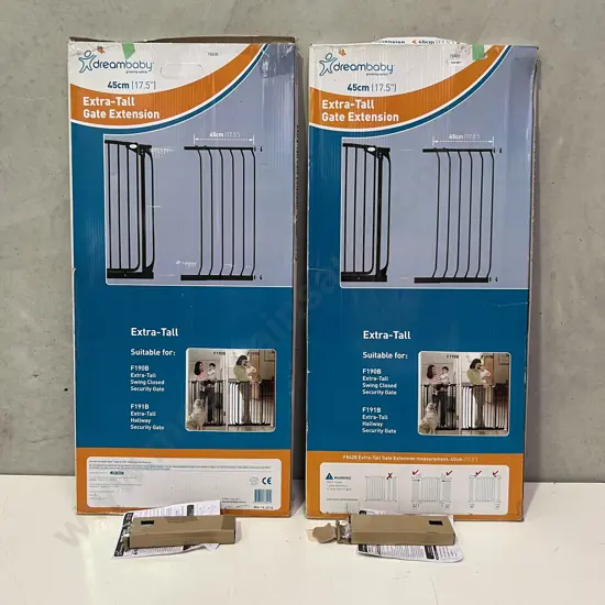 2 x Boxed Dreambaby Extra-Tall Swing Security Gate Extensions Black F842B. 45cm.