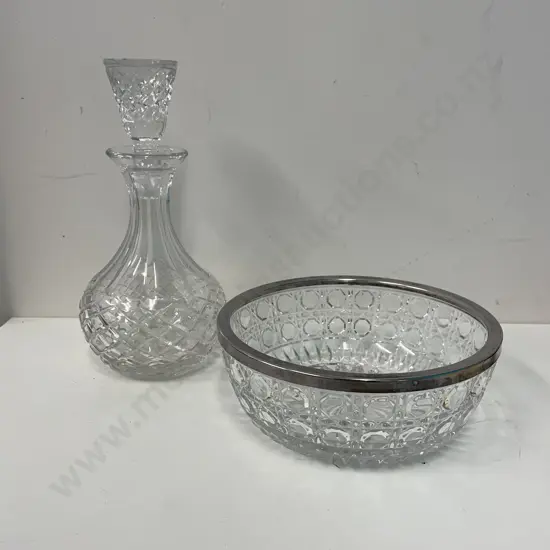 Vintage Decanter and Heavy Cut Design Bowl