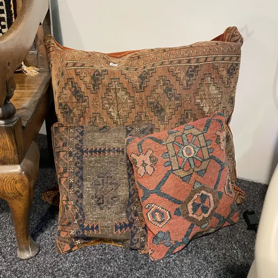 2 Antique Persian Cushions, one Larger European size with 2 smaller