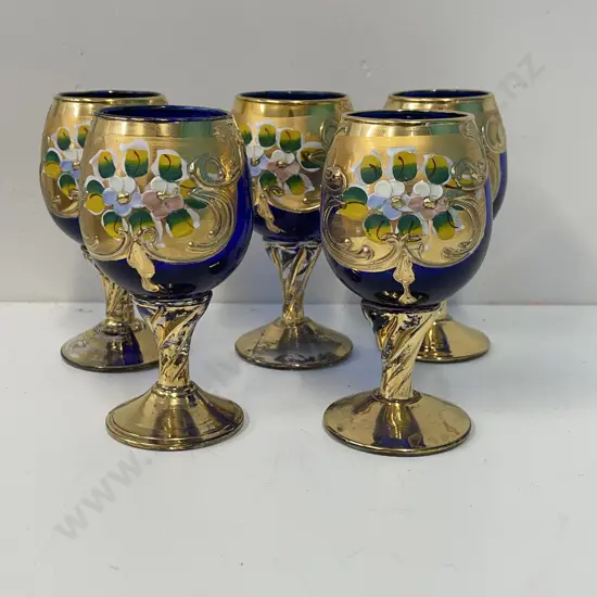 Set of 5 Venetian Glass small goblets