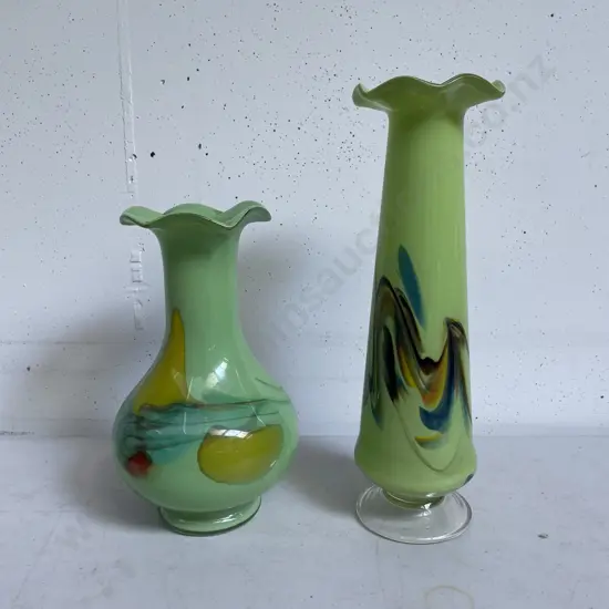 Mid Century Snowflake Art Glass Vases. H26.5 & 20cm