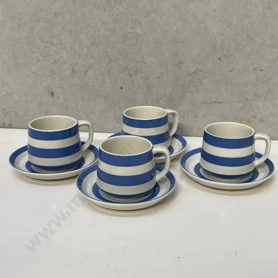 Cornish Ware (TG Green) Large Mugs and Saucers x 4