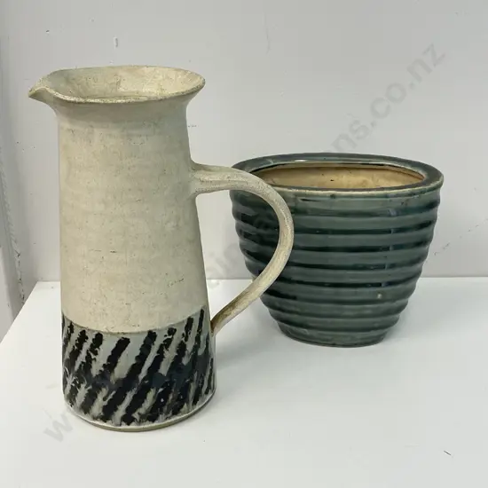 2 Art Pottery Items incl Sally Vinson Jug H24cm