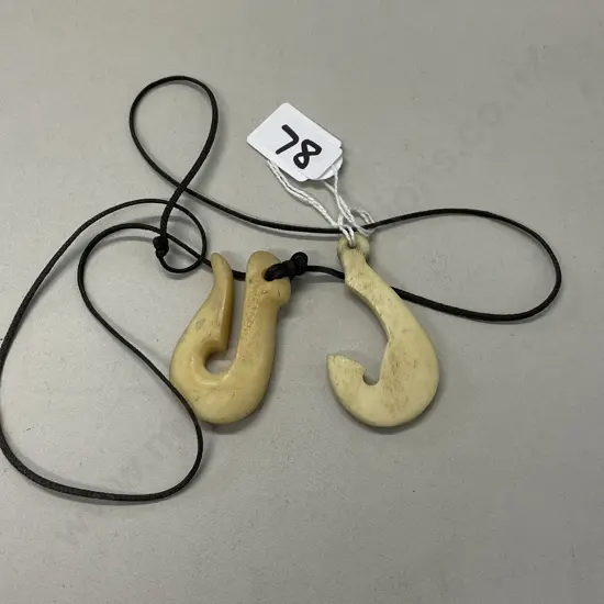 Bone Fish Hook Pendants - one with rope necklace