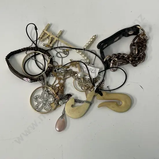 Assorted Jewellery with two carved bone fish hook necklaces