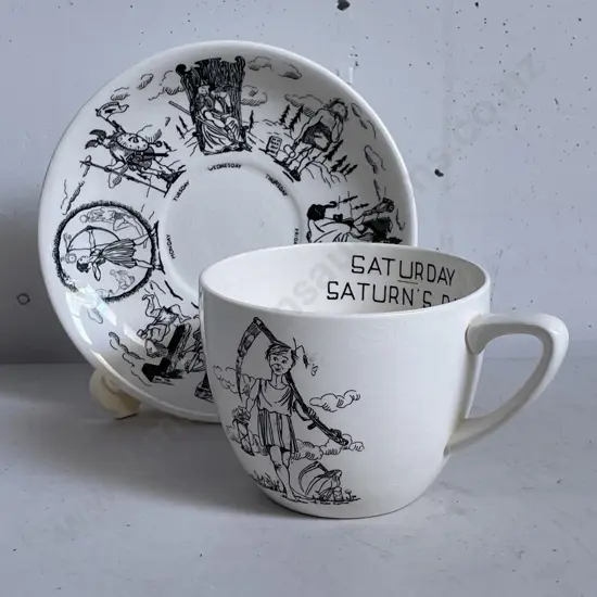 Rare Crown Devon Breakfast Cup and Saucer "Saturn's Day"