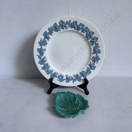 Wedgwood Embossed Queensware Plate with Wedgwood Majolica Leaf Plate