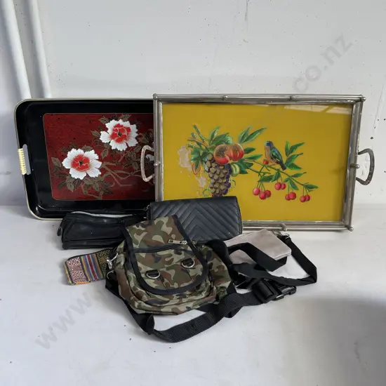 2 Decorative Trays with assorted with assorted purses