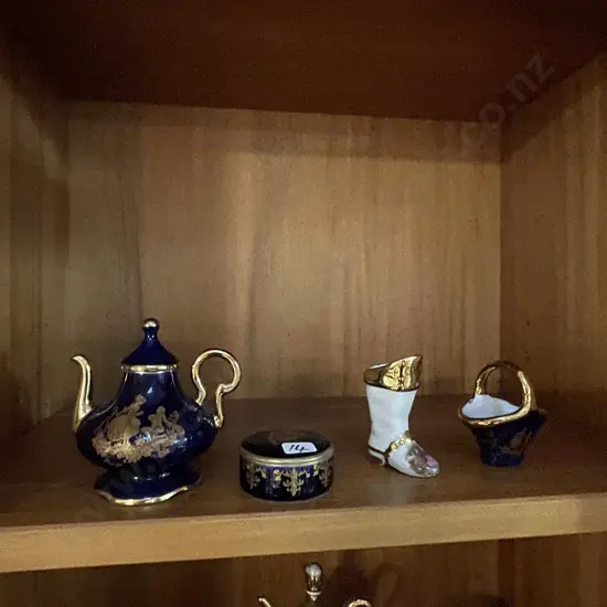 Assorted Limoges items including Teapot and lidded trinket