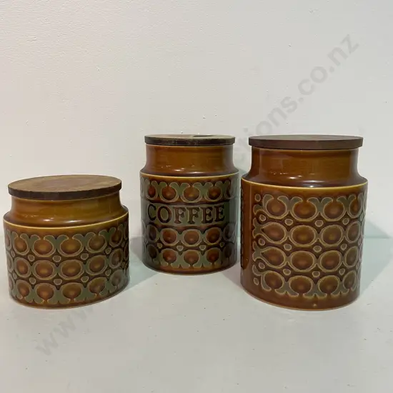 Hornsea Bronte Cannisters. Coffee H15cm and two others H15, H11cm