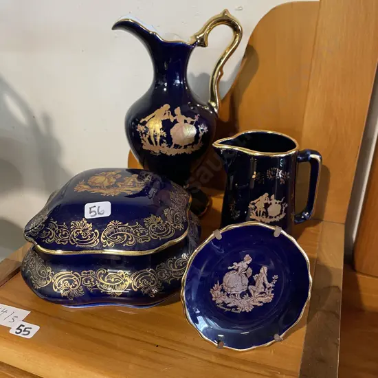 Assorted Limoges items. Cobalt blue colourway